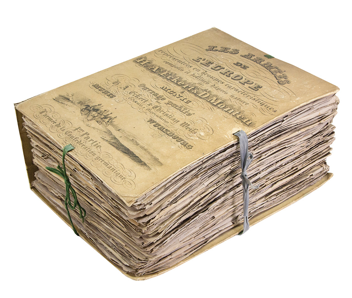 An exceptional example of a remarkable survival. A large collection of 589 plates of Eckert's European military costumes in the original wrappers.