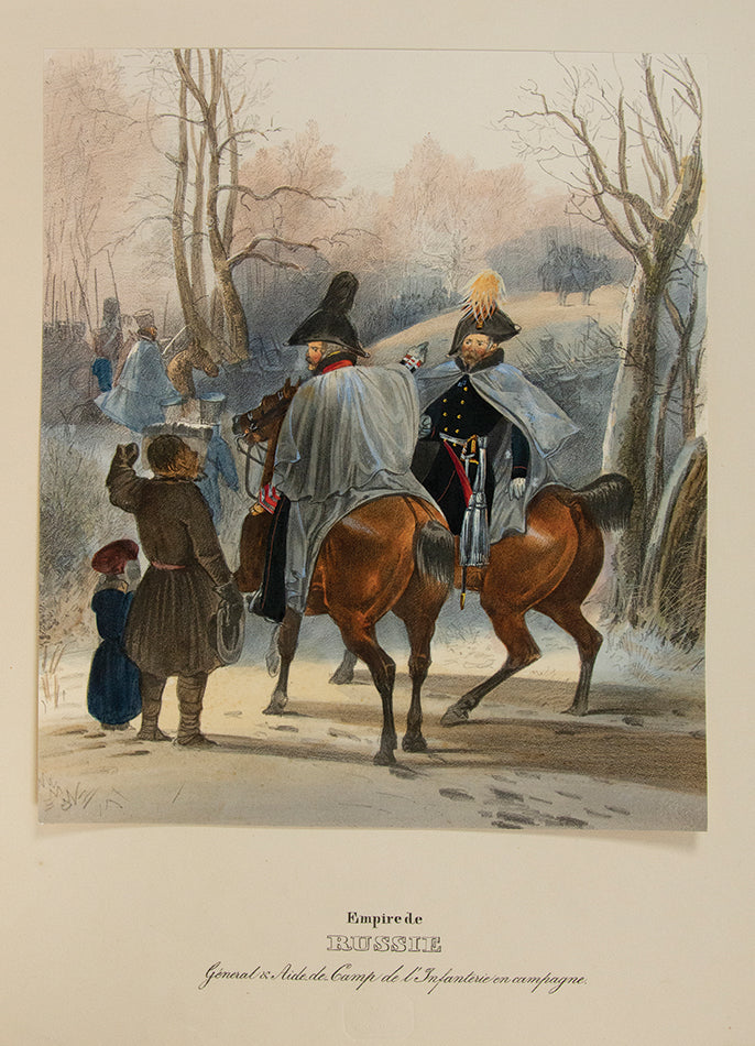 An exceptional example of a remarkable survival. A large collection of 589 plates of Eckert's European military costumes in the original wrappers.