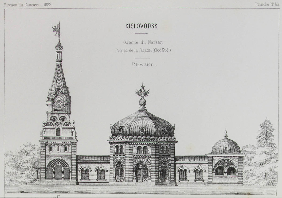 A rare and interesting work on the spa towns of the Caucasus. The plates show plans for fountains, bathing houses and pumping stations.