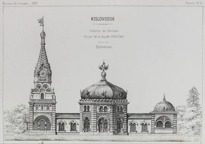 A rare and interesting work on the spa towns of the Caucasus. The plates show plans for fountains, bathing houses and pumping stations.
