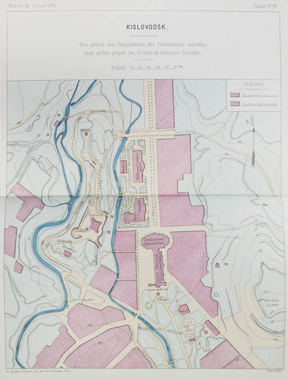 A rare and interesting work on the spa towns of the Caucasus. The plates show plans for fountains, bathing houses and pumping stations.