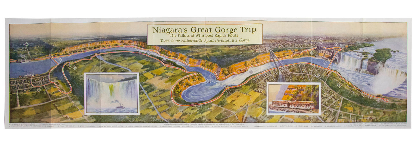 It shows the route of the Niagara Gorge Railroad Company from Queenston, Ontario to the Table Rock and Scenic Tunnel.