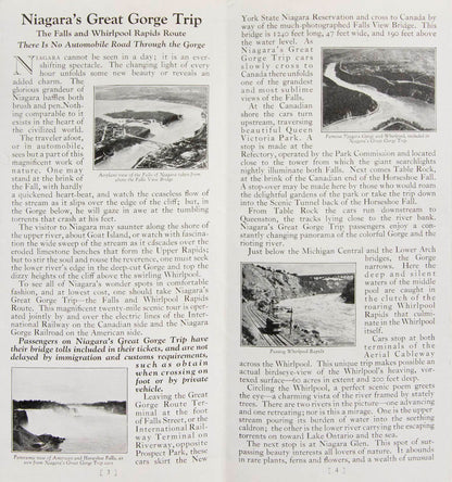 It shows the route of the Niagara Gorge Railroad Company from Queenston, Ontario to the Table Rock and Scenic Tunnel.