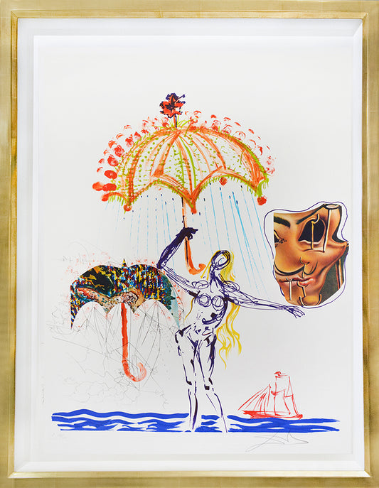Anti-Umbrella with Atomized Liquid by Salvador Dali is a colour lithograph with screenprint and etching.