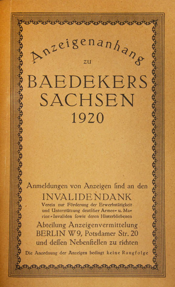 First edition with adverts of Baedeker's guide to Sachsen.