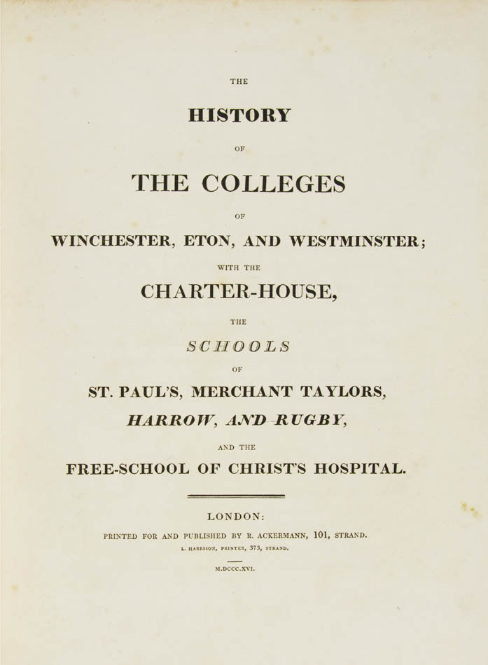 A first edition of the finest pictorial record of the nine most famous schools in England.