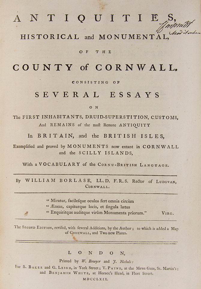 An attractive copy of the standard county history of Cornwall, by the rector of Ludvagan, a man from an old Cornish family. Includes The Scilly Isles.
