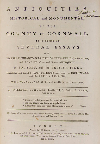 An attractive copy of the standard county history of Cornwall, by the rector of Ludvagan, a man from an old Cornish family. Includes The Scilly Isles.
