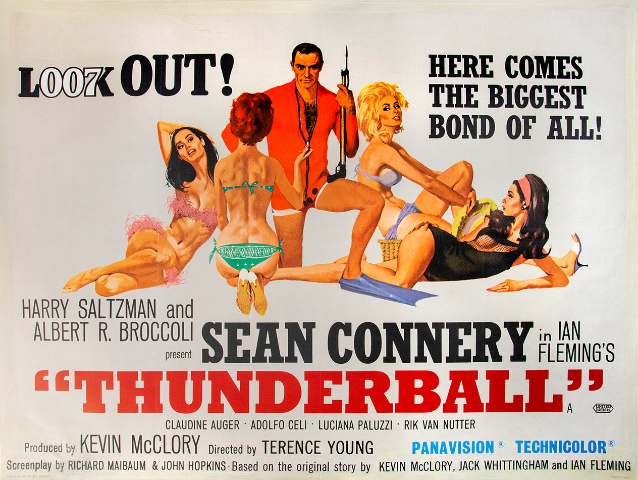Quad poster, first issue with sea-foam green background (later printings with white background) otherwise a very good example of this iconic Bond poster.