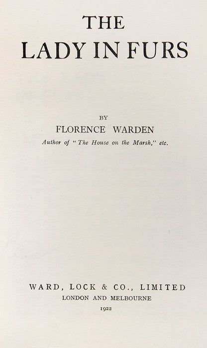 A later title by prolific author Florence Warden, but an early example of a crime thriller in a dust-jacket, with wonderful jacket artwork.