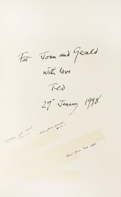 Inscribed to his brother and sister-in-law, For Joan and Gerald, with love, Ted, 29th January 1998 with a strand of Gerald and Ted's hair wi