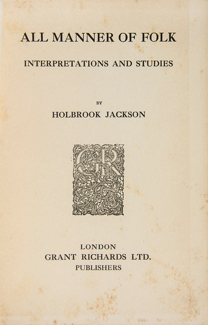 The portraits present are of Whistler (by Simpson), John M. Synge (by Yeats), Max Beerbohm (by Lovat Fraser), Walt Whitman (by Gordon Craig).