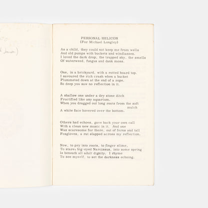 First edition of Heaney's rare first published work, with the notice for his 'first book of poems, Death of a Naturalist' to be published in Spring 1966.