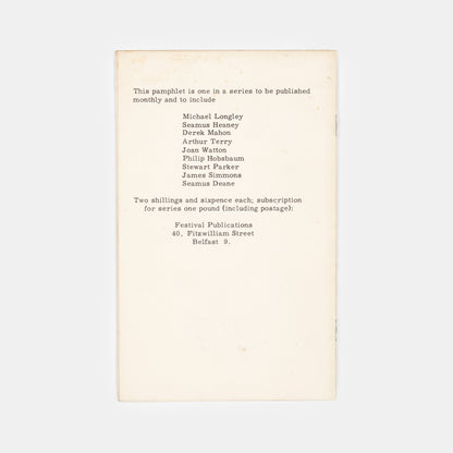 First edition of Heaney's rare first published work, with the notice for his 'first book of poems, Death of a Naturalist' to be published in Spring 1966.