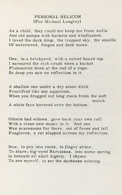 First edition of Heaney's rare first published work, with the notice for his 'first book of poems, Death of a Naturalist' to be published in Spring 1966.