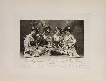 An intriguing eighteen-nineties production of a theatrical bent, a diary, interspersed with plates featuring actors, often in Japanese character.