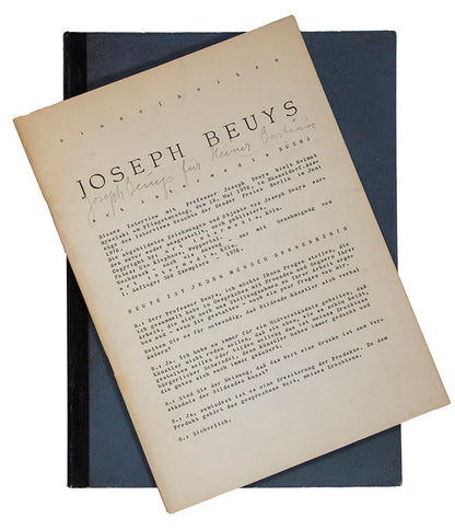 Presentation copy, inscribed in pencil on the top wrapper, 'Joseph Beuys für Heiner Bastian'. Comprising two interviews with Beuys by Helmut Rywelski
