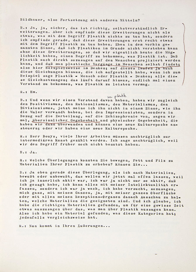Presentation copy, inscribed in pencil on the top wrapper, 'Joseph Beuys für Heiner Bastian'. Comprising two interviews with Beuys by Helmut Rywelski