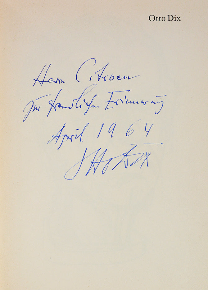 A presentation copy, inscribed by Dix to the Dutch artist Paul Citroen on the half tittle 'Herrn Citroen zur freundlichen Erinnerung April 1964 Otto Dix'