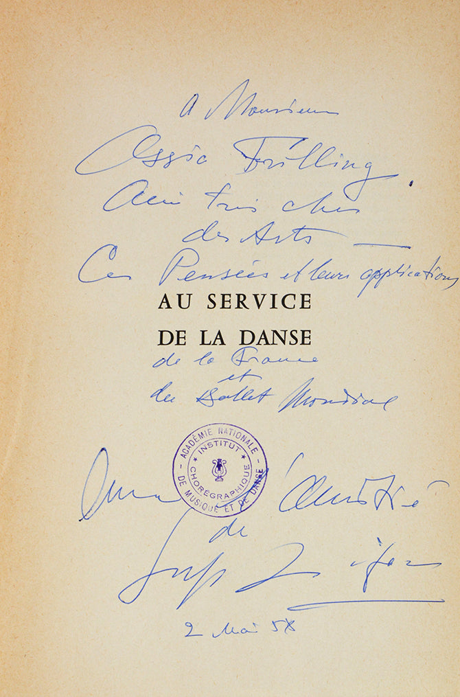 First edition, 8vo; presentation copy, inscribed twice by Lifar, first on the front free endpaper 'a Marie-Louise Trilling son ami Serge Lifar' 