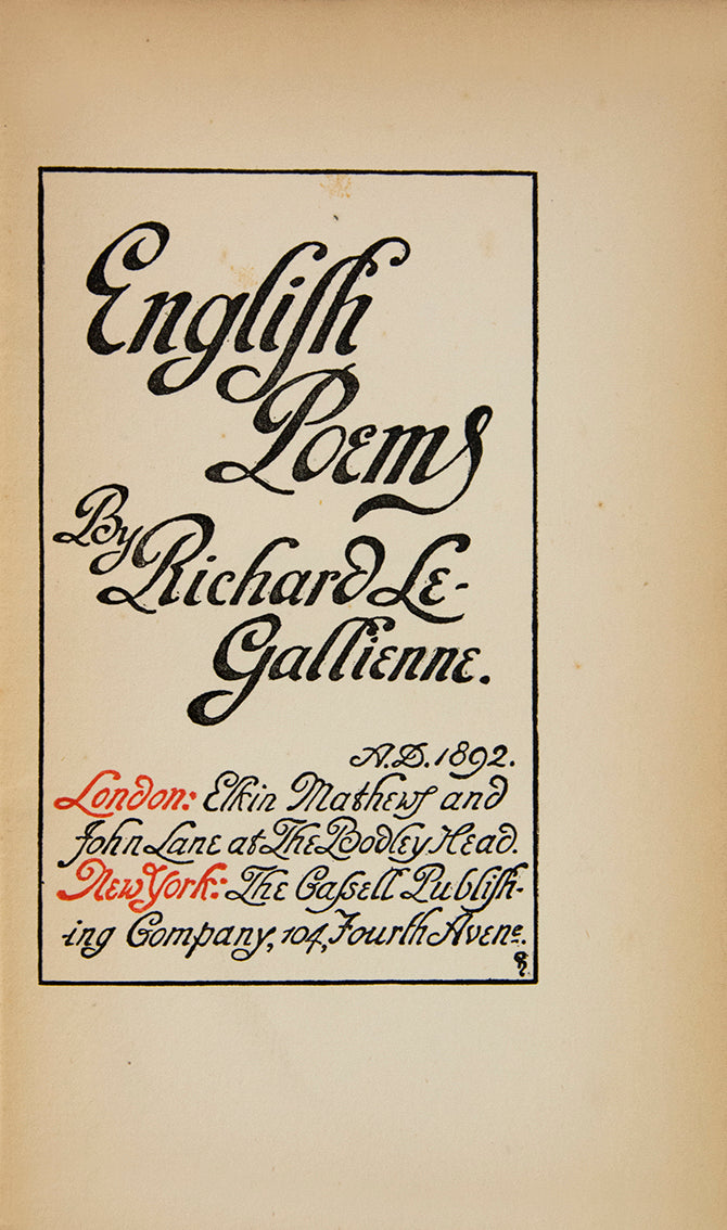 An early collection of the poems of this prolific 1890s writer, remembered today more for his brief affair with Wilde and their subsequent correspondence.