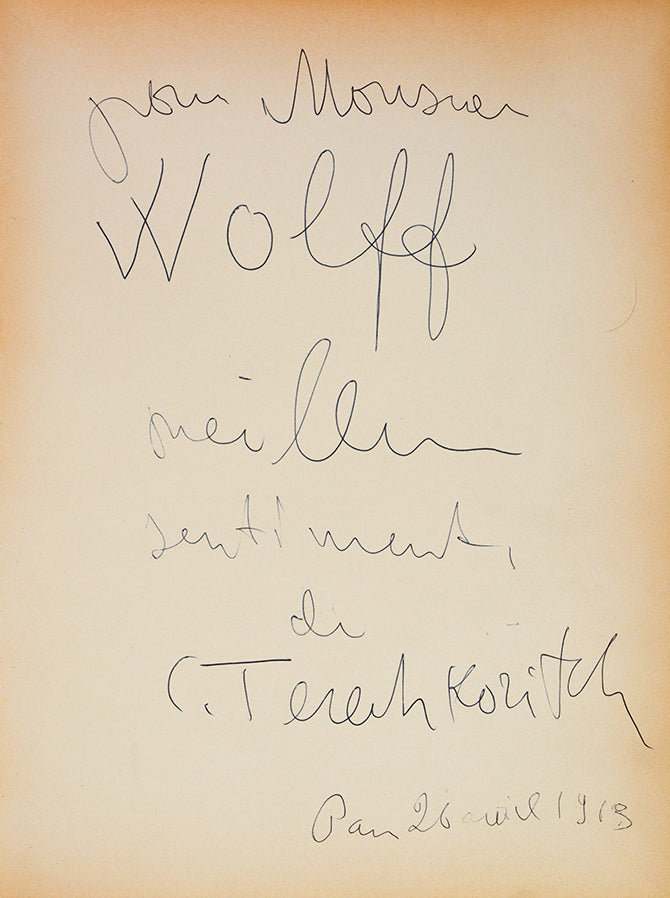 Inscribed on the front free endpaper 'pour Monsieur Wolff meilleur sentiments de Terechkovitch (?) 23 avril 1963'