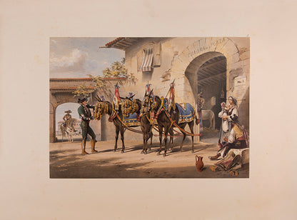 Rare issue hand-coloured on card. A handsome copy of a lively set of bull fighting plates.