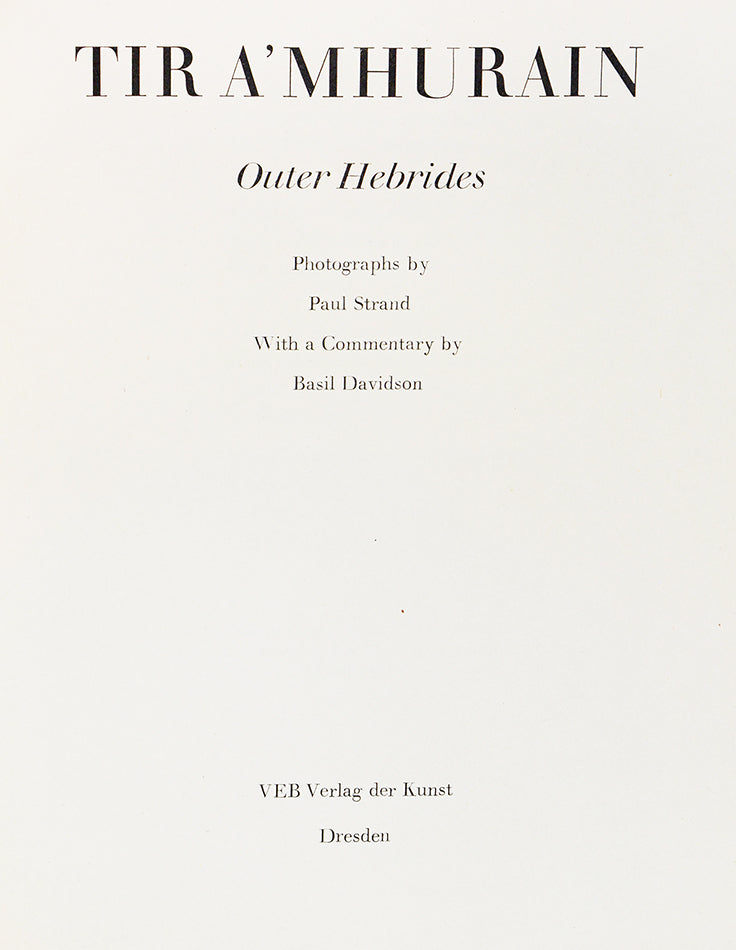 Inscribed presentation copy of the first edition by Paul Strand, with inscription to Mohamed Ouda, the Egyptian Ghandi.