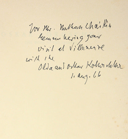 Inscribed by Kokoschka, presentation copy to Mr. Chaikin, possibly Joseph Chaikin, renowned American theatre director of the 20th Century.