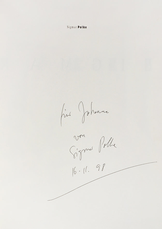 Inscribed in ink on the half title 'fur johannes von Sigmar Polke 16.11.98'. possibly to Johannes Gachnang