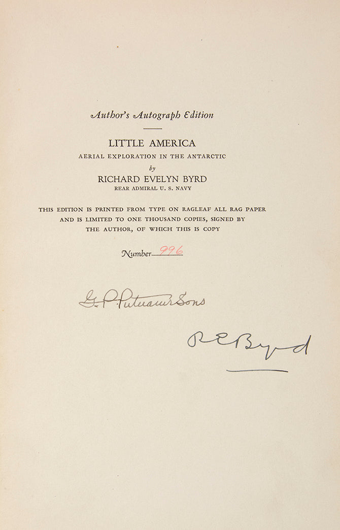 first edition of Byrd's official narrative of his initial Antarctic expedition. For many it marks the end of the heroic age in Antarctic exploration 