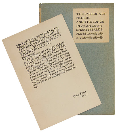 A very good example of this early Vale Press book, somewhat unusual in having an actual illustration by Charles Ricketts.