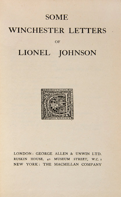 Correspondence between Rhymers' Club member Lionel Johnson and Frank Russell, primarily of a religious nature following Johnson's conversion to Catholicism