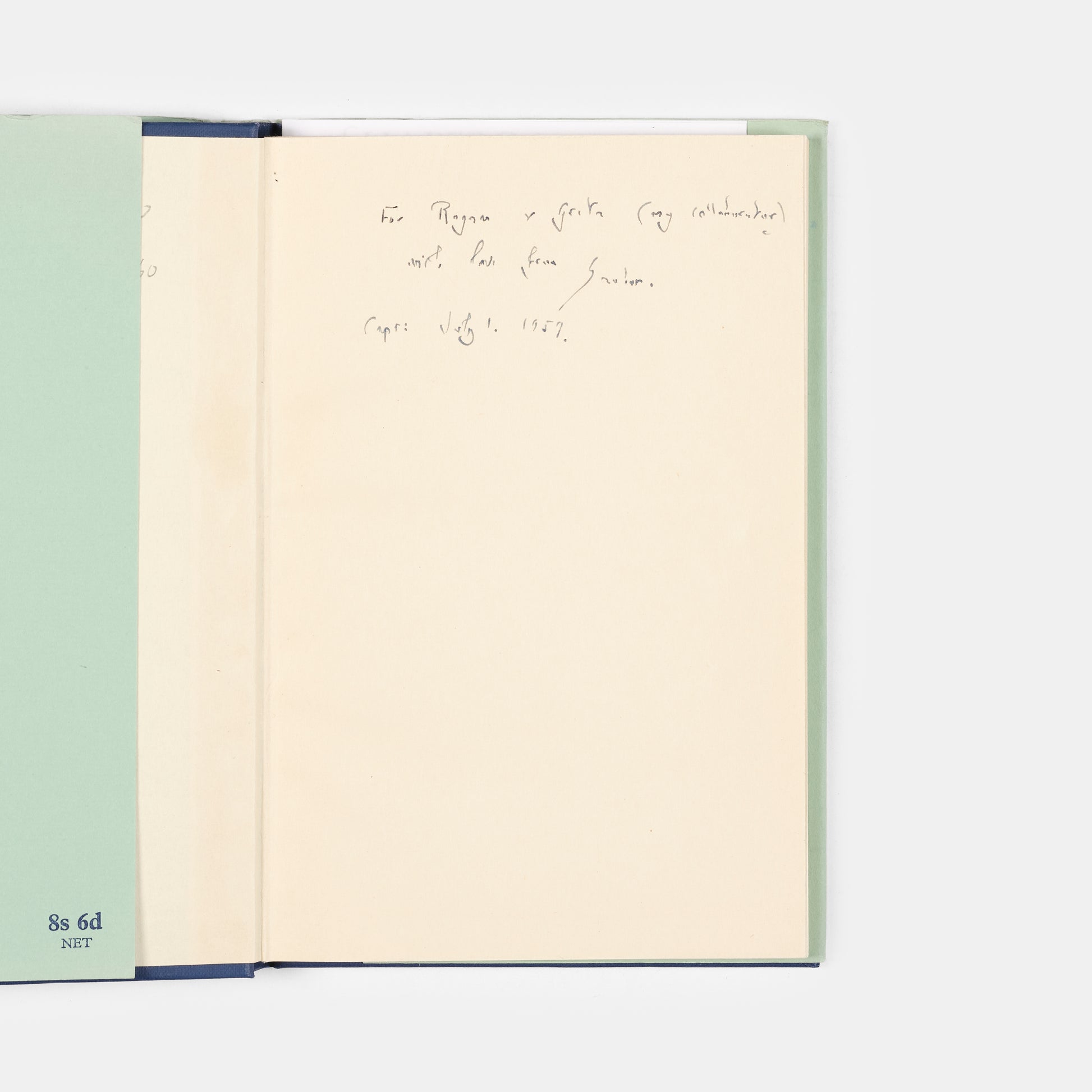Signed presentation copy of the first edition of Graham Greene's Complaisant Lover published in London in 1959.
