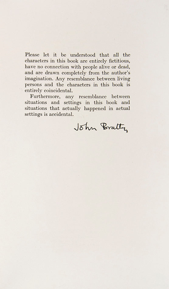 Signed and dated (1960) by John Bratby beneath a fabulous, full-page, pencil self portrait, on the front free endpaper.