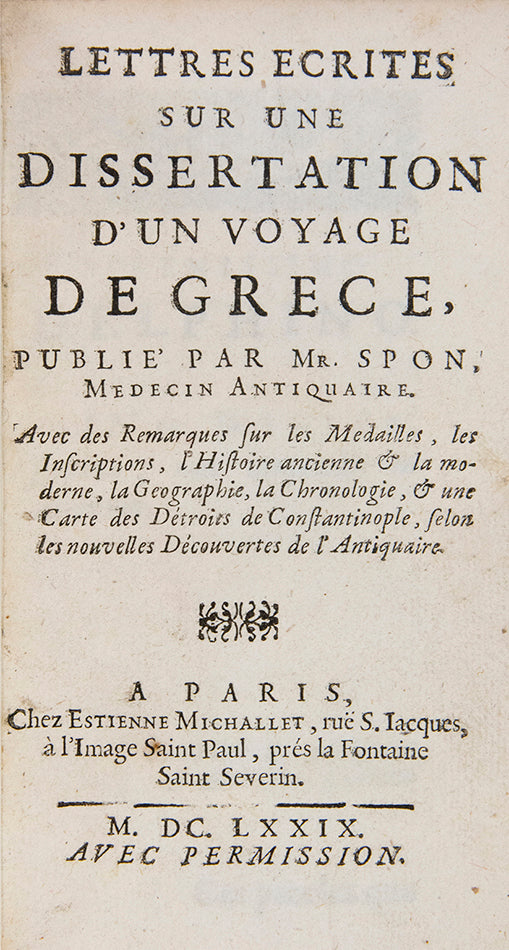First edition of Lettres écrites sur une dissertation d'un Voyage en Grèce by Guillet de Saint-George, 