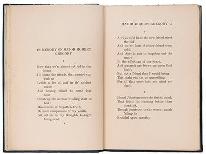 One of 1500 copies of the first impression of the Macmillan edition of William Butler Yeats's Wild Swans at Coole, published in London in 1919.