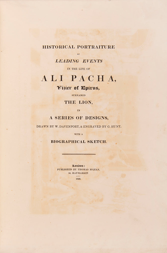 Strikingly dramatised hand-coloured aquatints, giving a romantic view of Ali Pacha's life, published very shortly after his brutal death