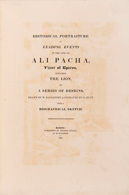 Strikingly dramatised hand-coloured aquatints, giving a romantic view of Ali Pacha's life, published very shortly after his brutal death