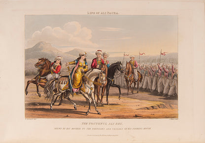 Strikingly dramatised hand-coloured aquatints, giving a romantic view of Ali Pacha's life, published very shortly after his brutal death