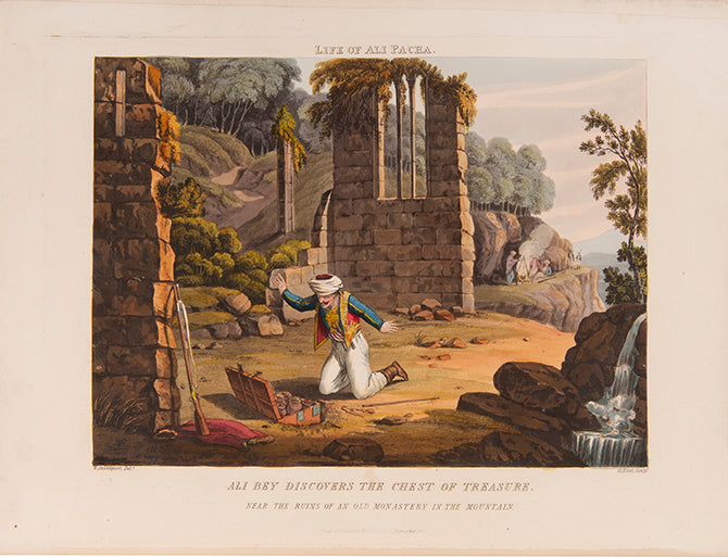 Strikingly dramatised hand-coloured aquatints, giving a romantic view of Ali Pacha's life, published very shortly after his brutal death