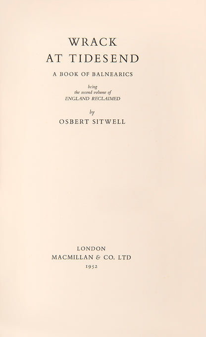 Presentation copy of the first edition of Osbert Sitwell's Wrack at Tidesend, inscribed to Sacheverell and Georgia Sitwell.