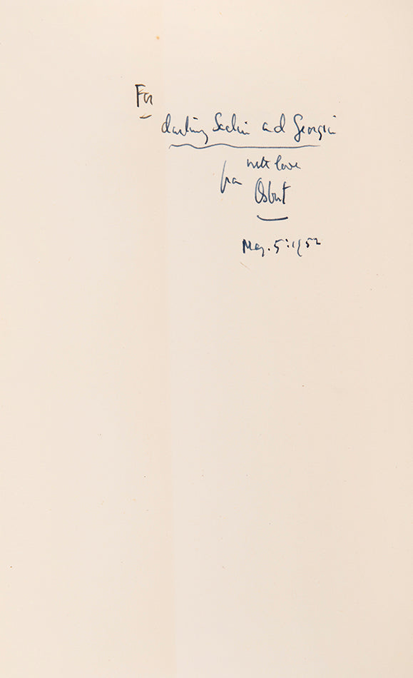 Presentation copy of the first edition of Osbert Sitwell's Wrack at Tidesend, inscribed to Sacheverell and Georgia Sitwell.