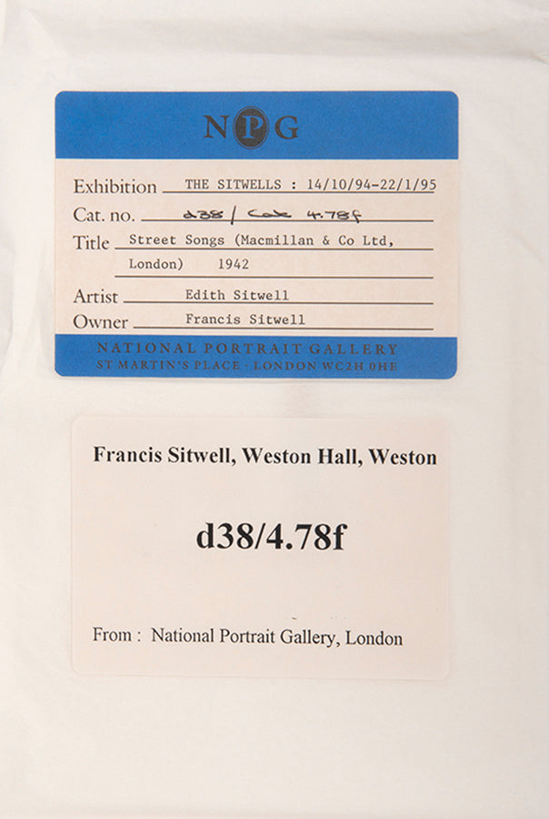 First edition of Street Songs by Edith Sitwell, inscribed by the author to her sister-in-law Georgia Sitwell.