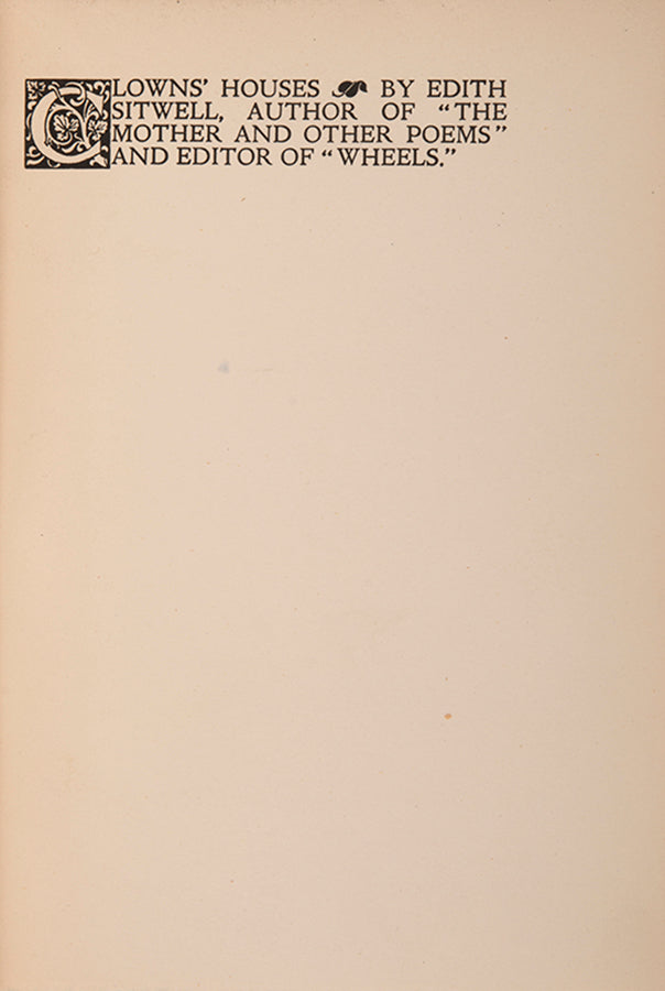 First edition of Clowns' Houses by Edith Sitwell, inscribed by the author to her governess and companion Helen Rootham.