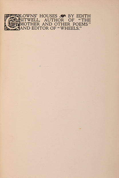 First edition of Clowns' Houses by Edith Sitwell, inscribed by the author to her governess and companion Helen Rootham.
