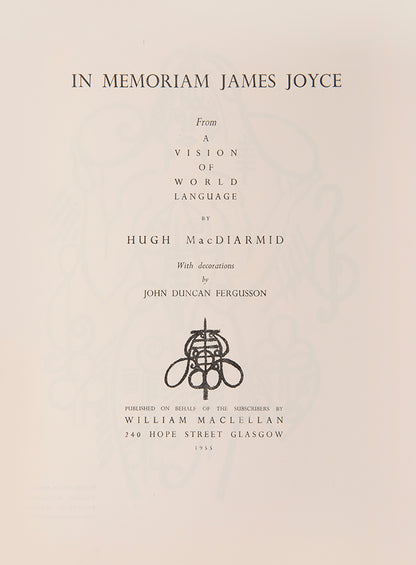 First edition of In Memoriam James Joyce by Hugh Macdiarmid, illustrated by J.D. Fergusson.