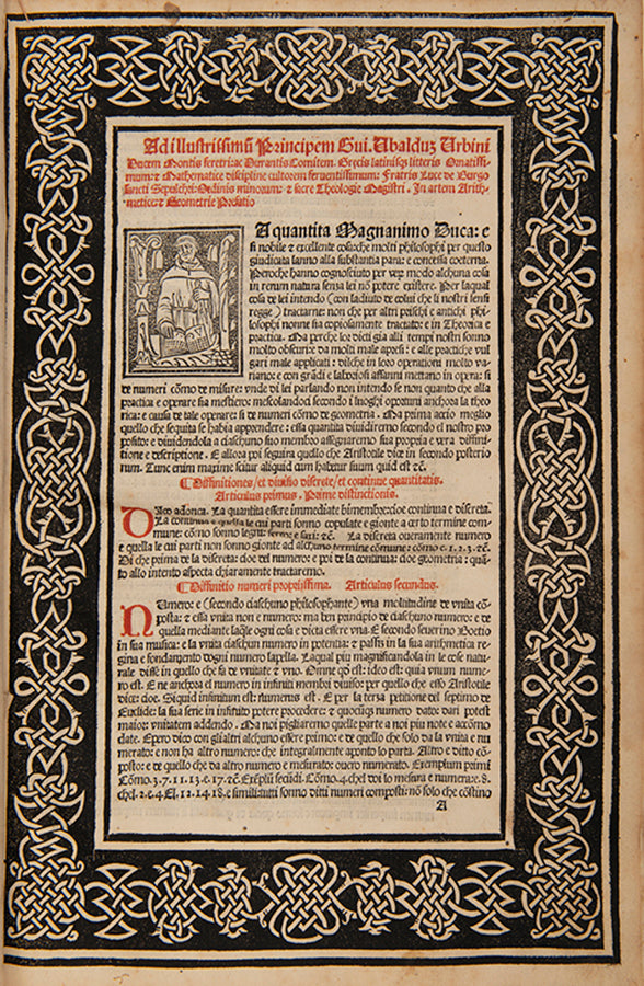Second edition of Summa de Arithmetica by Luca Pacioli, the first mathematical encyclopaedia of the Renaissance.