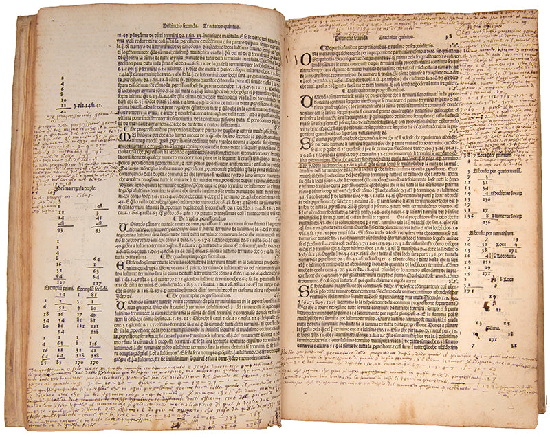 Second edition of Summa de Arithmetica by Luca Pacioli, the first mathematical encyclopaedia of the Renaissance.