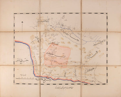 A single folding manuscript map of Beshagard in south-eastern Persia, copied by Sulayman Qajar in 1893